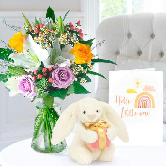 Glaze, Jellycat® Bashful Bunny with Present (18cm) & Hello Little One Card