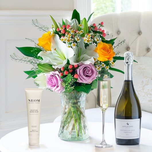 Glaze, NEOM Uplifting Handbalm (100ml) & Prosecco