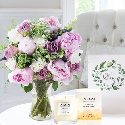 Lilac Rose & Peony, NEOM Happiness Candle (185g) & Birthday Card