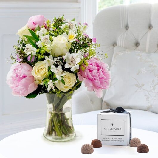 Peonies & Cream, 6 Mixed Truffles & Vase
