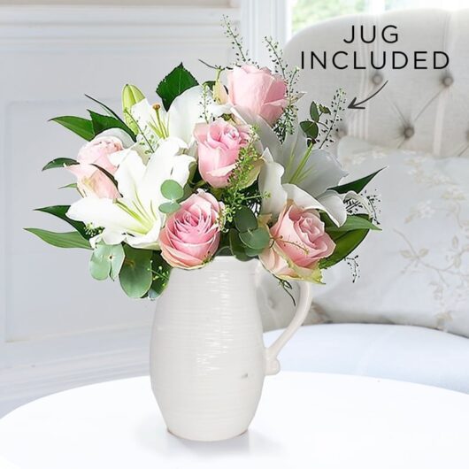 Simply Pink Rose & Lily & Ceramic Jug