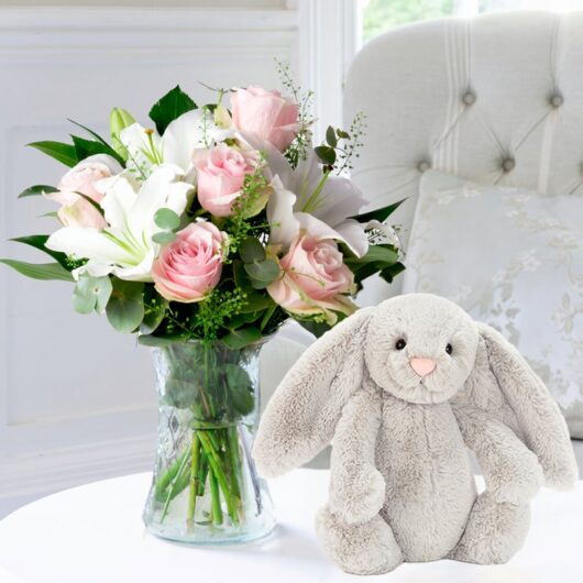 Simply Pink Rose & Lily & Jellycat® Silver Bunny